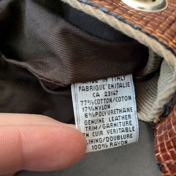 Vintage Talbots Bucket Bag Tan Brown Y2K Handbag Purse Leather Canvas Crossbody - Picture 14 of 16